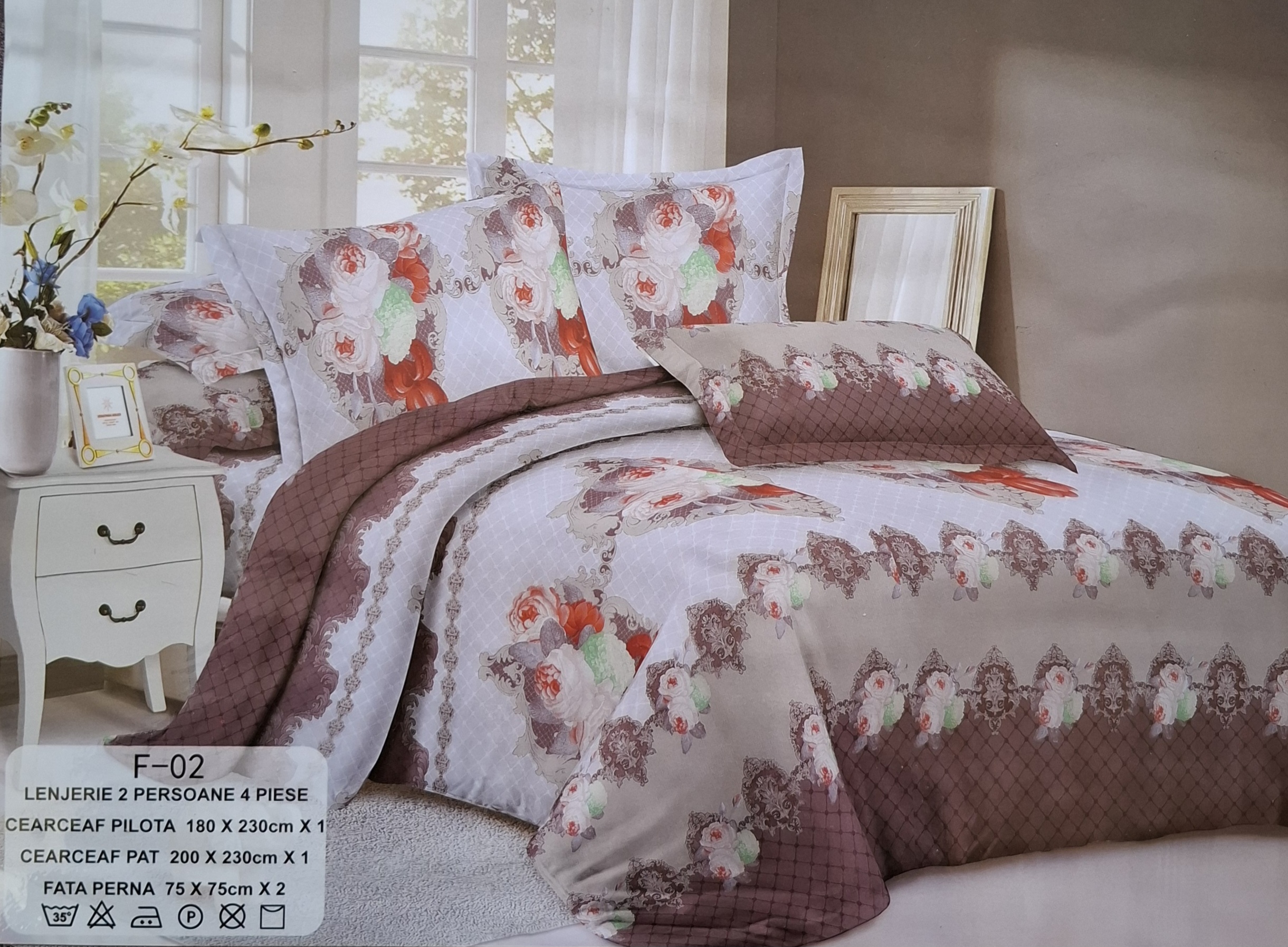 Lenjerie de pat, 4 piese, 2 persoane