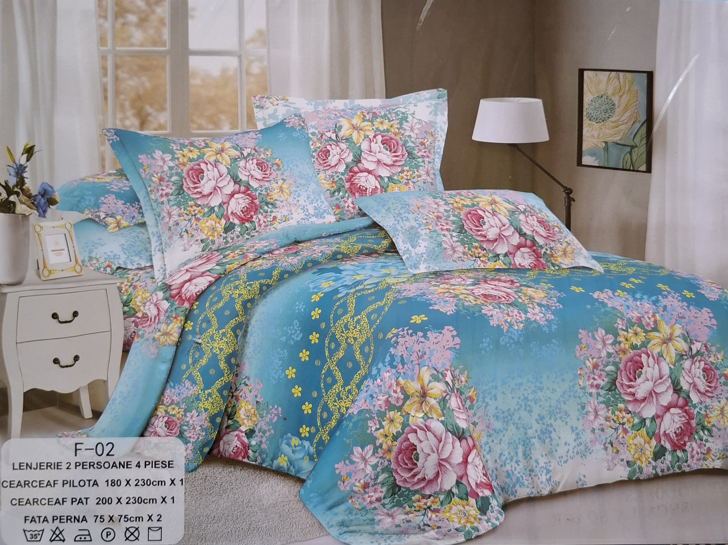 Lenjerie de pat, 4 piese, 2 persoane